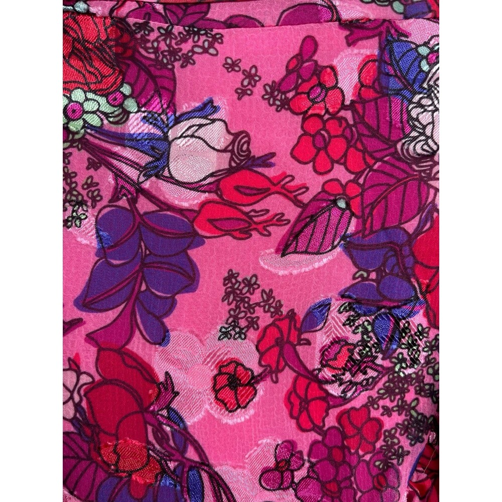 Tanya Taylor Pink Floral Silk-Look Wrap Dress Puff Sleeve Romantic Gardencore 12 - Picture 10 of 12